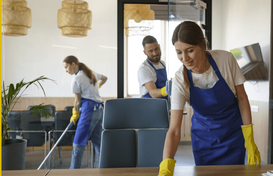 Professional cleaning team at work